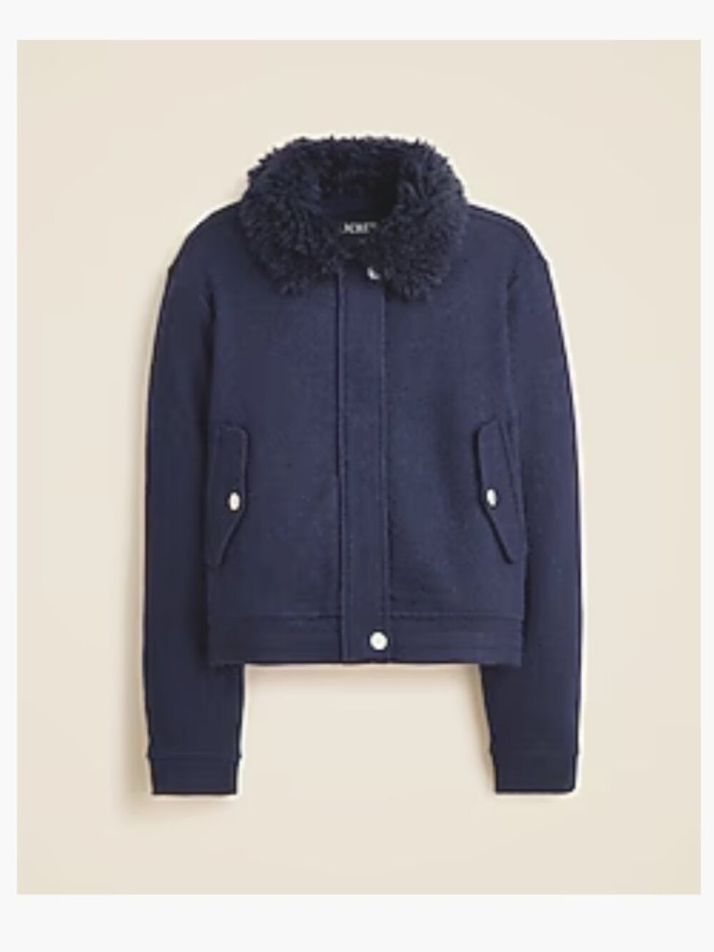 J. Crew Navy Wool Flight Jacket with Faux Fur Collar in Navy NWOT
